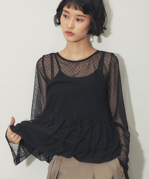 ANOTHER S（アナザーエス）の「裾バルーンフロッキードットチュールシアートップス（Tシャツ/カットソー・レディース・ホワイト/ブラック・FREE）」の4枚目の写真
