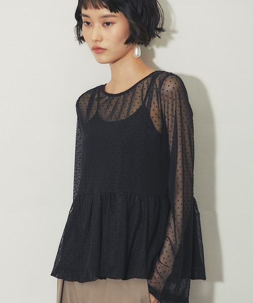 ANOTHER S（アナザーエス）の「裾バルーンフロッキードットチュールシアートップス（Tシャツ/カットソー・レディース・ホワイト/ブラック・FREE）」の12枚目の写真
