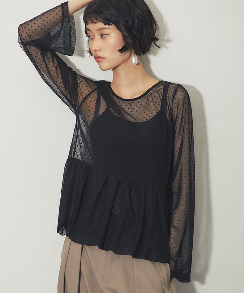 ANOTHER S（アナザーエス）の「裾バルーンフロッキードットチュールシアートップス（Tシャツ/カットソー・レディース・ホワイト/ブラック・FREE）」の7枚目の写真