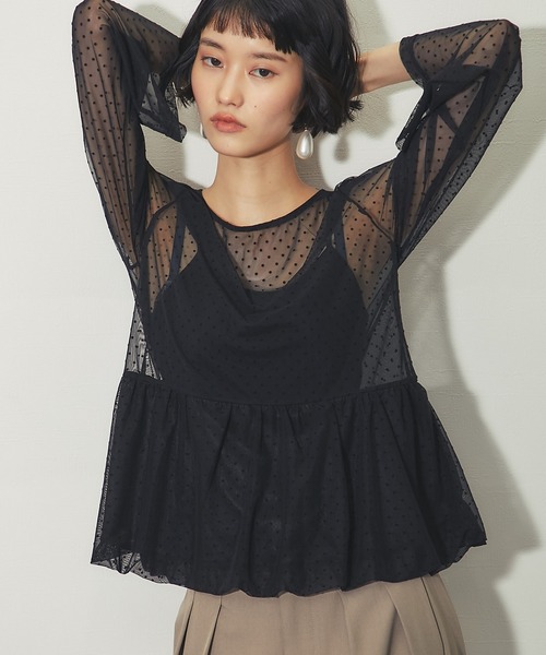 ANOTHER S（アナザーエス）の「裾バルーンフロッキードットチュールシアートップス（Tシャツ/カットソー・レディース・ホワイト/ブラック・FREE）」の8枚目の写真