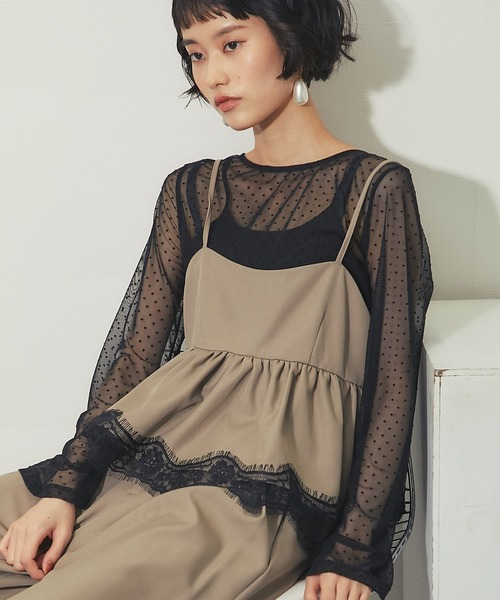 ANOTHER S（アナザーエス）の「裾バルーンフロッキードットチュールシアートップス（Tシャツ/カットソー・レディース・ホワイト/ブラック・FREE）」の5枚目の写真