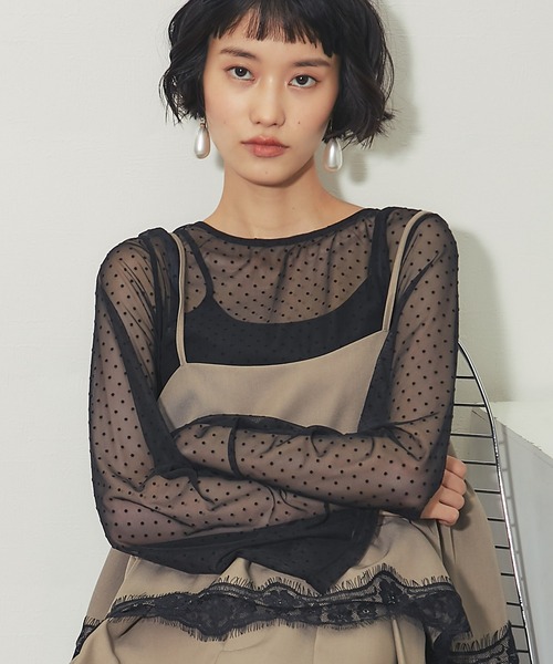 ANOTHER S（アナザーエス）の「裾バルーンフロッキードットチュールシアートップス（Tシャツ/カットソー・レディース・ホワイト/ブラック・FREE）」の10枚目の写真