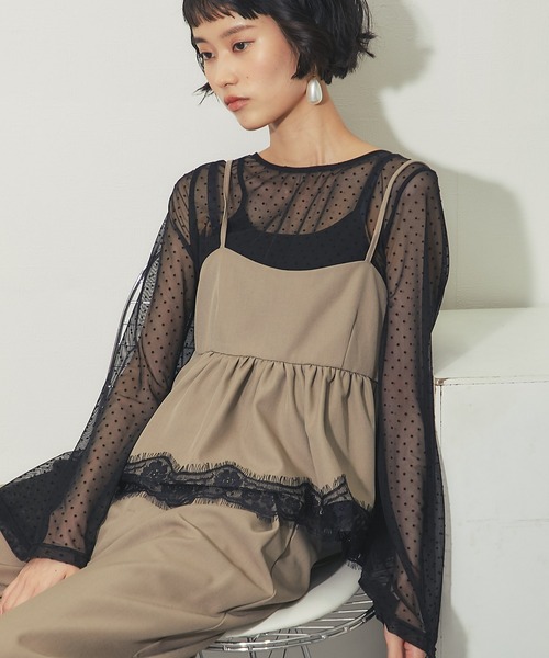 ANOTHER S（アナザーエス）の「裾バルーンフロッキードットチュールシアートップス（Tシャツ/カットソー・レディース・ホワイト/ブラック・FREE）」の13枚目の写真