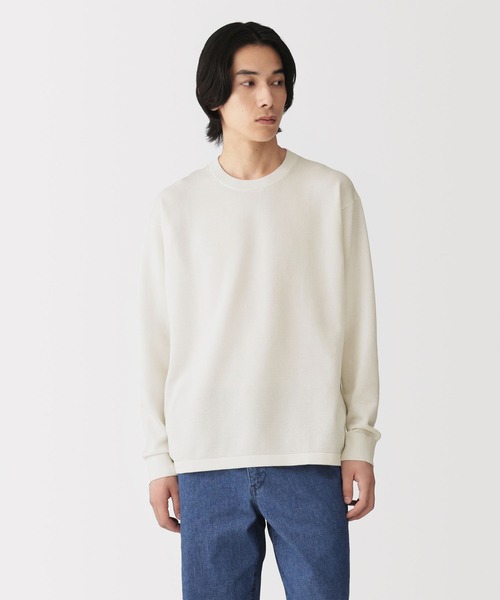 無印良品(ムジルシリョウヒン)の「紳士 乾きやすい洗えるニット長袖Tシャツ(Tシャツ/カットソー・メンズ・オフホワイト/ダークブラウン系/ベージュ系/グレー系・S/M/L/XL)」の1枚目の写真