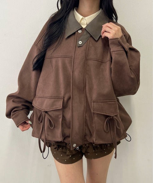 PHILLY(フィリー)の「《セットアップ可能◎》バイカラーリボンポケットスウェードタッチジャケット(ブルゾン・レディース・ダークブラウン/ブラウン・FREE)」の19枚目の写真