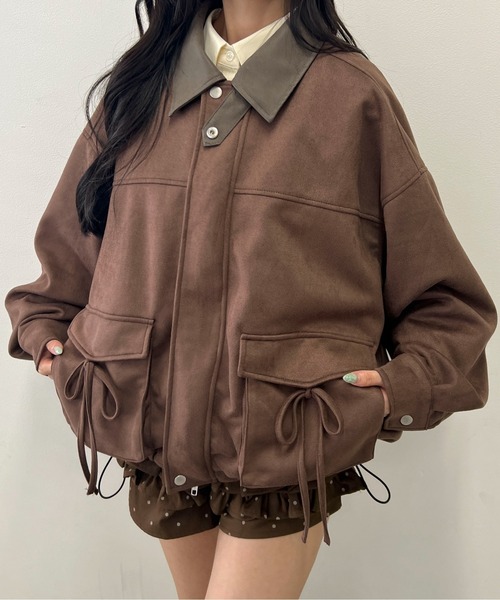PHILLY(フィリー)の「《セットアップ可能◎》バイカラーリボンポケットスウェードタッチジャケット(ブルゾン・レディース・ダークブラウン/ブラウン・FREE)」の20枚目の写真