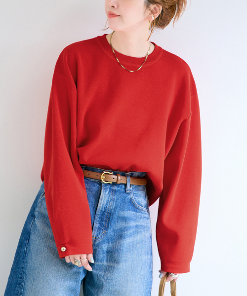B.C STOCK(ベーセーストック)の「ウォッシャブル / 袖タッククルーネックプルオーバー(ニット/セーター・レディース・ブラック系その他/ブラウン/ホワイト/レッド・FREE)」の4枚目の写真