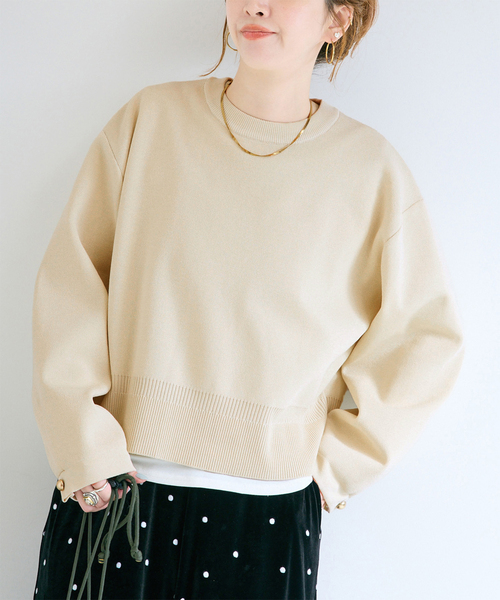 B.C STOCK(ベーセーストック)の「ウォッシャブル / 袖タッククルーネックプルオーバー(ニット/セーター・レディース・ブラック系その他/ブラウン/ホワイト/レッド・FREE)」の2枚目の写真