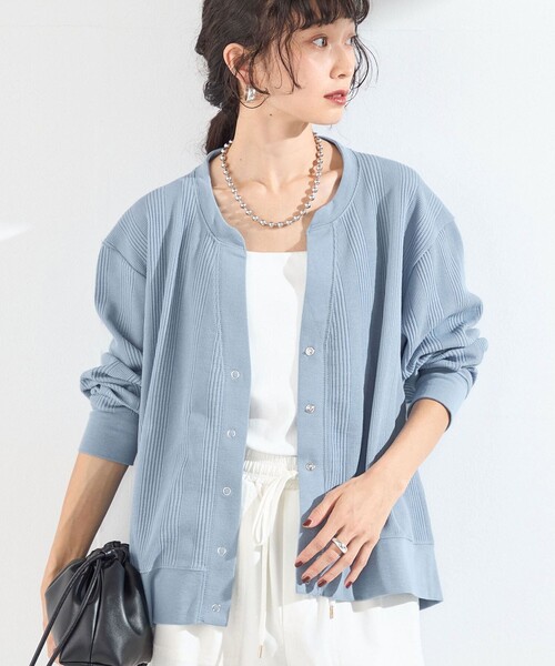 SHIPS Colors(シップス カラーズ)の「SHIPS Colors:〈手洗い可能〉変形 ワッフル スキッパー カーディガン◆(カーディガン/ボレロ・レディース・ライトブルー/ネイビー/ブラウン/オフホワイト・ONE SIZE)」の3枚目の写真