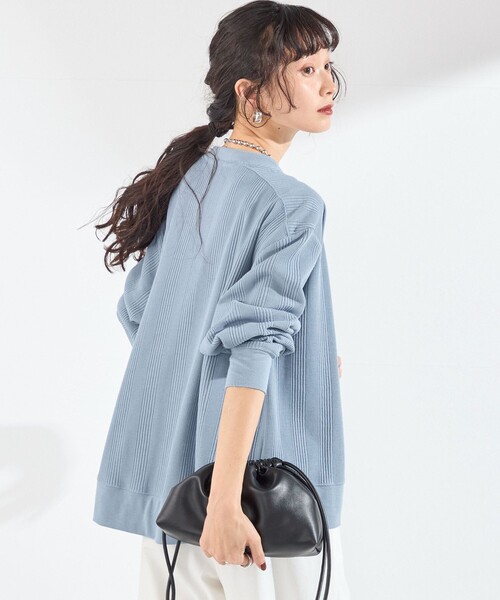 SHIPS Colors(シップス カラーズ)の「SHIPS Colors:〈手洗い可能〉変形 ワッフル スキッパー カーディガン◆(カーディガン/ボレロ・レディース・ライトブルー/ネイビー/ブラウン/オフホワイト・ONE SIZE)」の21枚目の写真