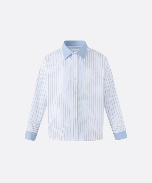 U:UME(ユーム)の「Contrast Collar Cuff Pinstripe Shirt(シャツ/ブラウス・メンズ・ブラック/ブルー・XX-LARGE/X-LARGE/LARGE/MEDIUM)」の1枚目の写真