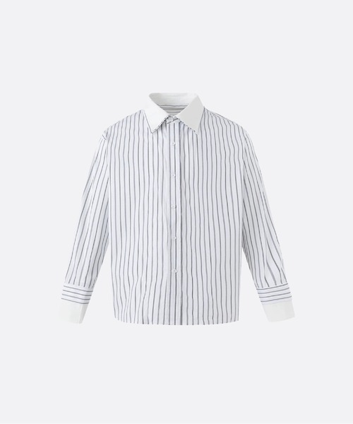 U:UME(ユーム)の「Contrast Collar Cuff Pinstripe Shirt(シャツ/ブラウス・メンズ・ブラック/ブルー・XX-LARGE/X-LARGE/LARGE/MEDIUM)」の2枚目の写真