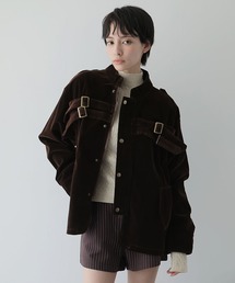 ベルトデザインベルベット調ブルゾン