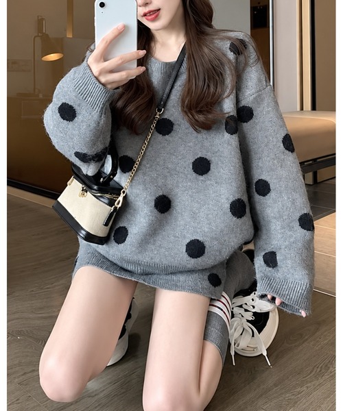 inst.ALL(インストール)の「レトロドットニットトップス×スカートセット(セットアップ・レディース・レッド/グレー/ブラック・M)」の7枚目の写真