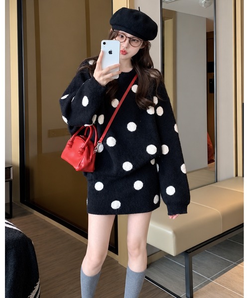 inst.ALL(インストール)の「レトロドットニットトップス×スカートセット(セットアップ・レディース・レッド/グレー/ブラック・M)」の18枚目の写真