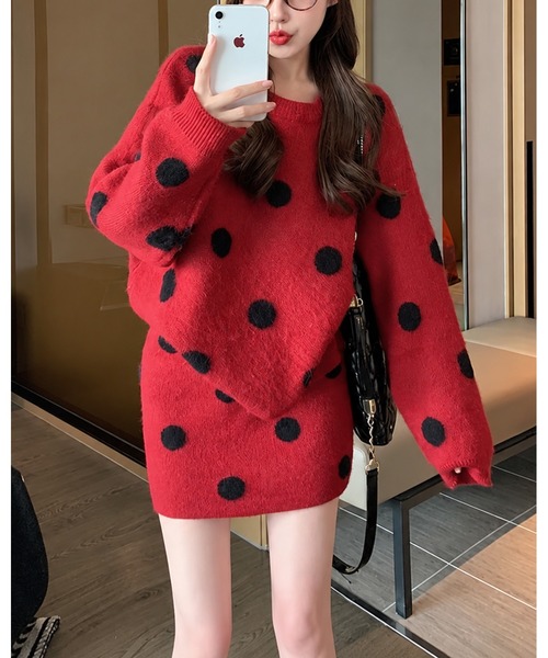 inst.ALL(インストール)の「レトロドットニットトップス×スカートセット(セットアップ・レディース・レッド/グレー/ブラック・M)」の20枚目の写真