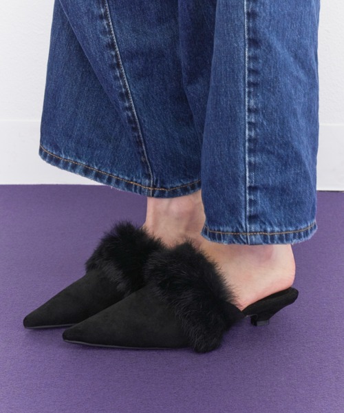 Rohwel(ローウェル)の「Pointed Fur Mules / ポインテッドファーミュール(パンプス・レディース・ブラック/ブラウン・SMALL/LARGE/MEDIUM)」の1枚目の写真