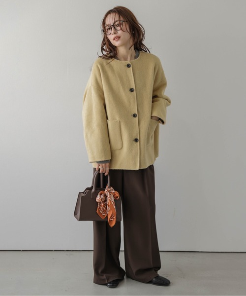 La-gemme(ラジェム)の「ノーカラー リバーシブルコート/ウール78%/配色/ふんわり起毛(その他アウター・レディース・ピンク系その他/ベージュ系その他/ブラウン系その他・フリー)」の8枚目の写真