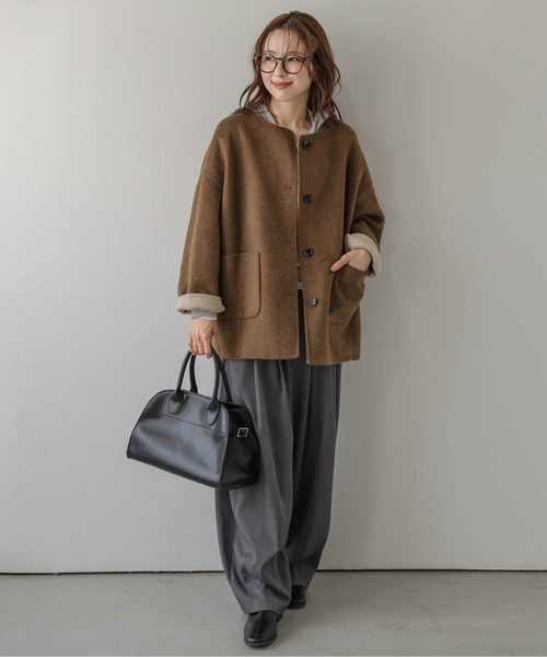 La-gemme(ラジェム)の「ノーカラー リバーシブルコート/ウール78%/配色/ふんわり起毛(その他アウター・レディース・ピンク系その他/ベージュ系その他/ブラウン系その他・フリー)」の11枚目の写真