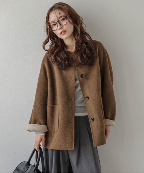 La-gemme(ラジェム)の「ノーカラー リバーシブルコート/ウール78%/配色/ふんわり起毛(その他アウター・レディース・ピンク系その他/ベージュ系その他/ブラウン系その他・フリー)」の12枚目の写真