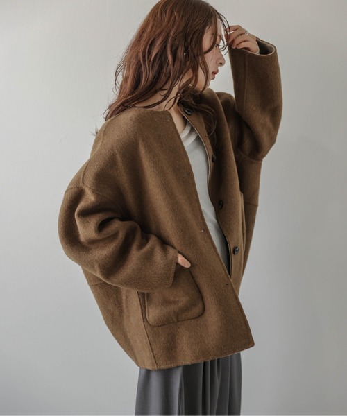 La-gemme(ラジェム)の「ノーカラー リバーシブルコート/ウール78%/配色/ふんわり起毛(その他アウター・レディース・ピンク系その他/ベージュ系その他/ブラウン系その他・フリー)」の13枚目の写真