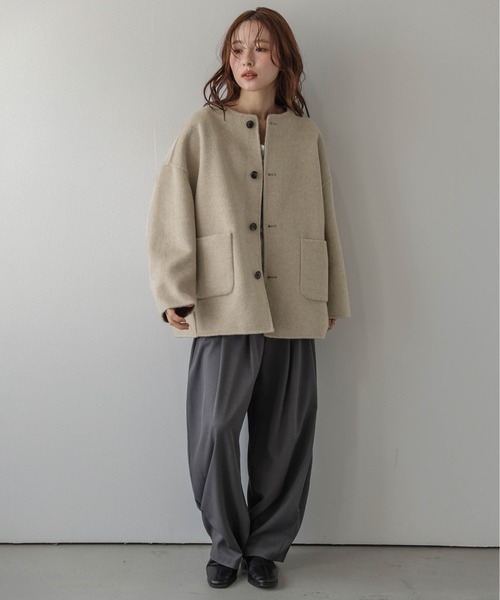 La-gemme(ラジェム)の「ノーカラー リバーシブルコート/ウール78%/配色/ふんわり起毛(その他アウター・レディース・ピンク系その他/ベージュ系その他/ブラウン系その他・フリー)」の14枚目の写真