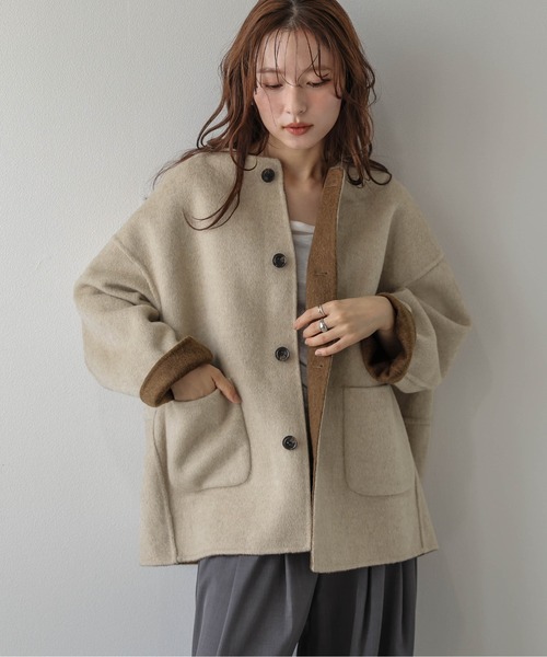 La-gemme(ラジェム)の「ノーカラー リバーシブルコート/ウール78%/配色/ふんわり起毛(その他アウター・レディース・ピンク系その他/ベージュ系その他/ブラウン系その他・フリー)」の17枚目の写真