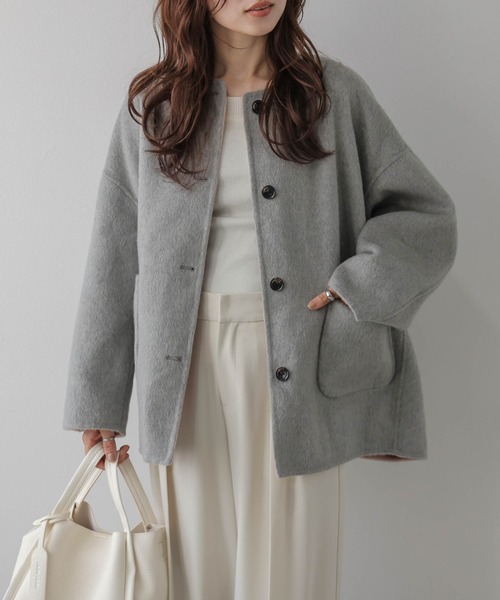 La-gemme(ラジェム)の「ノーカラー リバーシブルコート/ウール78%/配色/ふんわり起毛(その他アウター・レディース・ピンク系その他/ベージュ系その他/ブラウン系その他・フリー)」の19枚目の写真