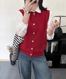 上品ニットベスト 前開きジレ