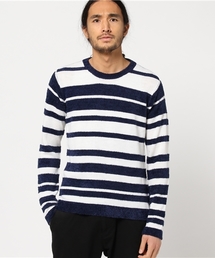 NICOLE CLUB FOR MEN | バルキー×フェザーボーダークルーネックニット(ニット/セーター)