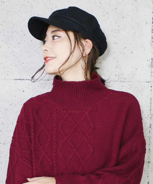 reca（レカ）の「アラン編みベル袖ハイネックニット（ニット/セーター・レディース・レッド系その他/ブラック/ライトベージュ・M）」の7枚目の写真