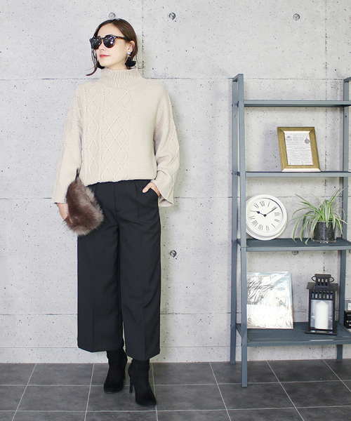 reca（レカ）の「アラン編みベル袖ハイネックニット（ニット/セーター・レディース・レッド系その他/ブラック/ライトベージュ・M）」の16枚目の写真