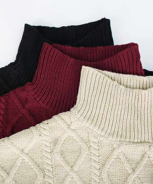 reca（レカ）の「アラン編みベル袖ハイネックニット（ニット/セーター・レディース・レッド系その他/ブラック/ライトベージュ・M）」の9枚目の写真