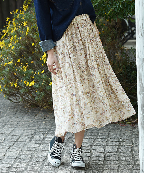 Luz Llena（ラズレナ）の「ヴィンテージ風・小花柄アシンメトリースカート（スカート・レディース・イエロー/オフホワイト・MEDIUM）」の2枚目の写真