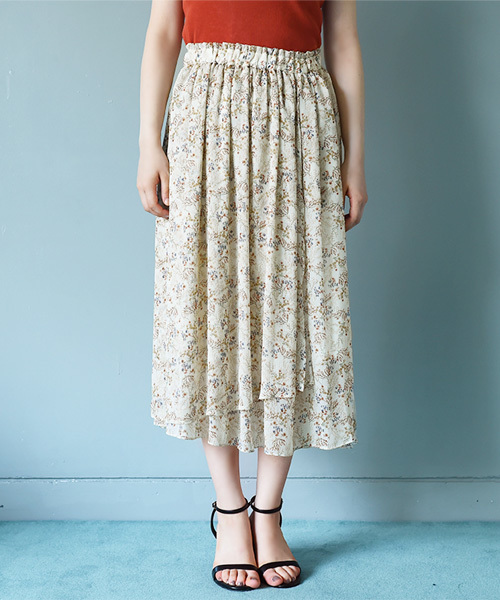 Luz Llena（ラズレナ）の「ヴィンテージ風・小花柄アシンメトリースカート（スカート・レディース・イエロー/オフホワイト・MEDIUM）」の3枚目の写真