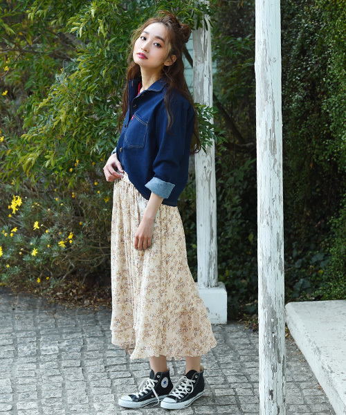 Luz Llena（ラズレナ）の「ヴィンテージ風・小花柄アシンメトリースカート（スカート・レディース・イエロー/オフホワイト・MEDIUM）」の15枚目の写真