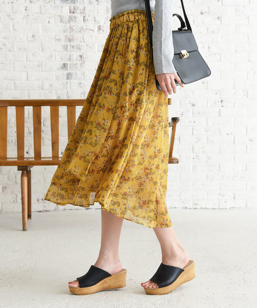 Luz Llena（ラズレナ）の「ヴィンテージ風・小花柄アシンメトリースカート（スカート・レディース・イエロー/オフホワイト・MEDIUM）」の17枚目の写真