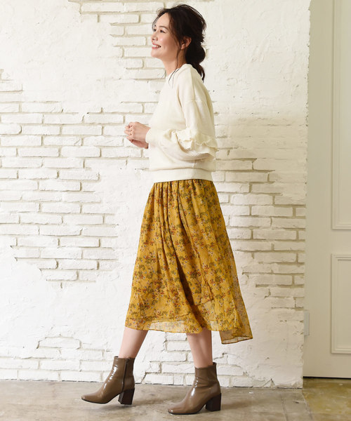 Luz Llena（ラズレナ）の「ヴィンテージ風・小花柄アシンメトリースカート（スカート・レディース・イエロー/オフホワイト・MEDIUM）」の16枚目の写真