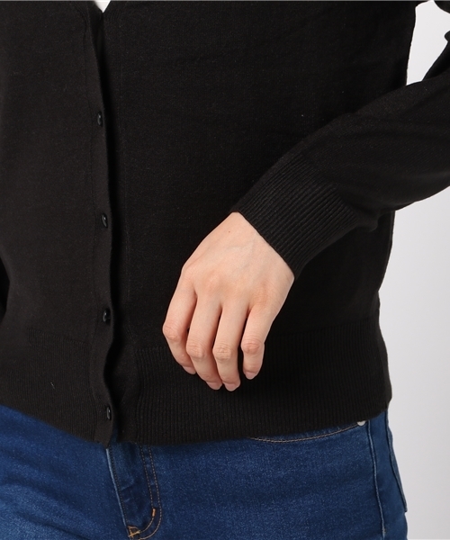 Honeys（ハニーズ）の「刺繍入りＶカーデ（カーディガン/ボレロ・レディース・ブラック/パープル/オフホワイト/サックスブルー/ピンク・M/L）」の7枚目の写真