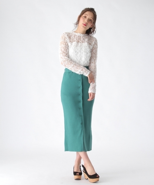 mysty woman（ミスティウーマン）の「ミラノリブナロータイトスカート（スカート・レディース・グリーン/トップグレー/ブラック・ﾌﾘ-）」の7枚目の写真