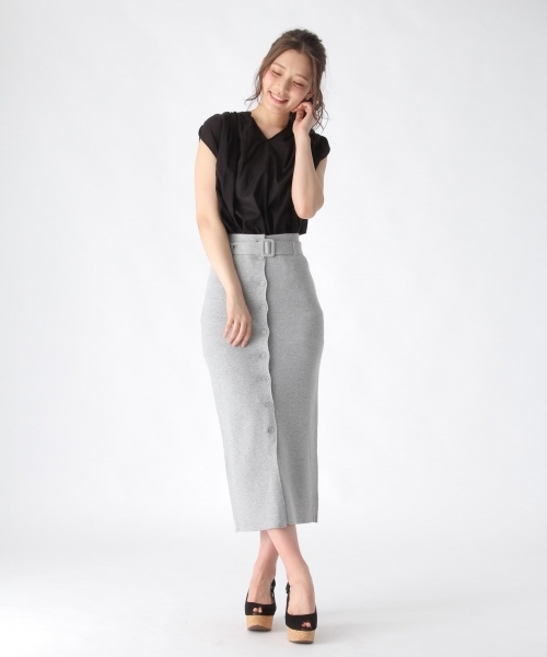 mysty woman（ミスティウーマン）の「ミラノリブナロータイトスカート（スカート・レディース・グリーン/トップグレー/ブラック・ﾌﾘ-）」の9枚目の写真