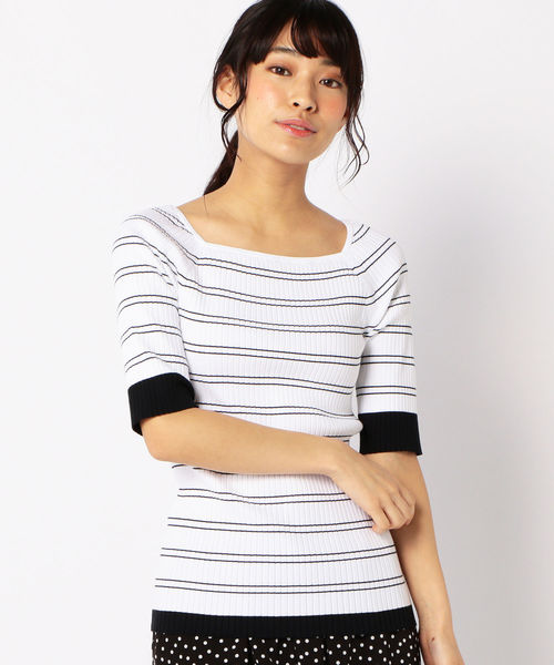 SHIPS(シップス)の「PrimaryNavyLabel:スクエアネックリブプルオーバー(Tシャツ/カットソー・レディース・ホワイト系その他/オフホワイト/ブルー/ブラック・36/38)」の3枚目の写真