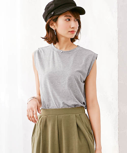 Pierrot（ピエロ）の「ノースリーブタンクトップ（タンクトップ・レディース・ブラウン系その他/カーキ/ネイビー/ピンク系その他/オフホワイト/ブラック/杢グレー/ブラウン/オレンジ系その他/グリーン系その他/ブルー系その他/ライトグレー/ミント/モカ/ピンクベージュ/グリーン系その他2/ラベンダー/イエロー/ロイヤルブルー/ホワイト×ブラック/ピンク系その他2/チャコール・L/M/LL）」の5枚目の写真