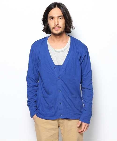 WEGO(ウィゴー)の「WEGO/バイカラーTee付アンサンブルカーディガン(アンサンブル・メンズ・ブラック/杢グレー/ネイビー/ロイヤルブルー/ワイン・MEDIUM/LARGE)」の4枚目の写真