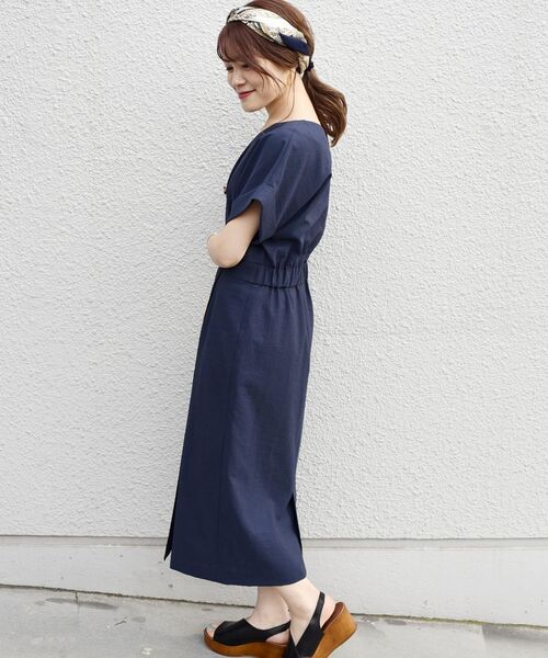 セール】〈手洗い可能〉フロントボタンVネックワンピース  