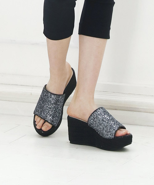 VIVIAN（ヴィヴィアン）の「グリッターアッパージュート巻厚底ウェッジサンダル（サンダル・レディース・シルバー/ゴールド/ブラック/ガンメタ・S/M/L）」の4枚目の写真