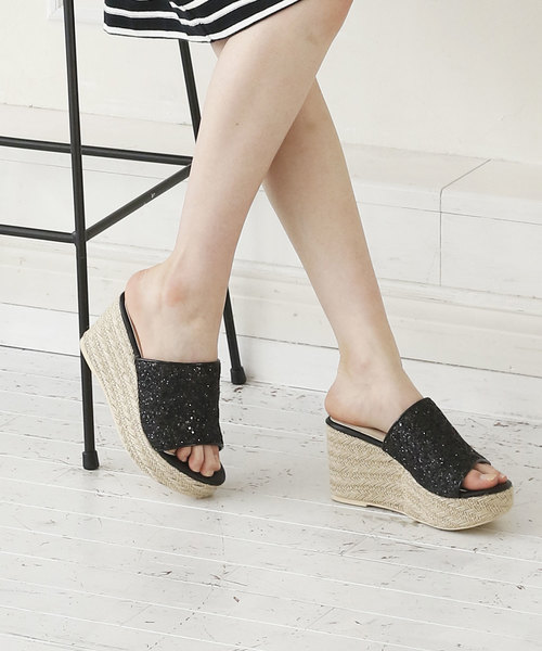 VIVIAN（ヴィヴィアン）の「グリッターアッパージュート巻厚底ウェッジサンダル（サンダル・レディース・シルバー/ゴールド/ブラック/ガンメタ・S/M/L）」の2枚目の写真
