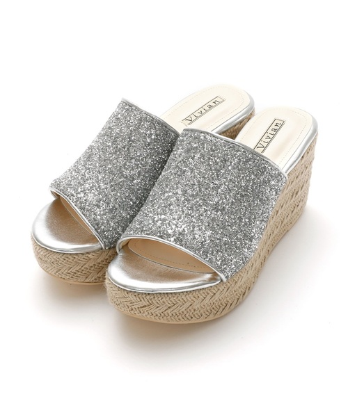 VIVIAN（ヴィヴィアン）の「グリッターアッパージュート巻厚底ウェッジサンダル（サンダル・レディース・シルバー/ゴールド/ブラック/ガンメタ・S/M/L）」の6枚目の写真