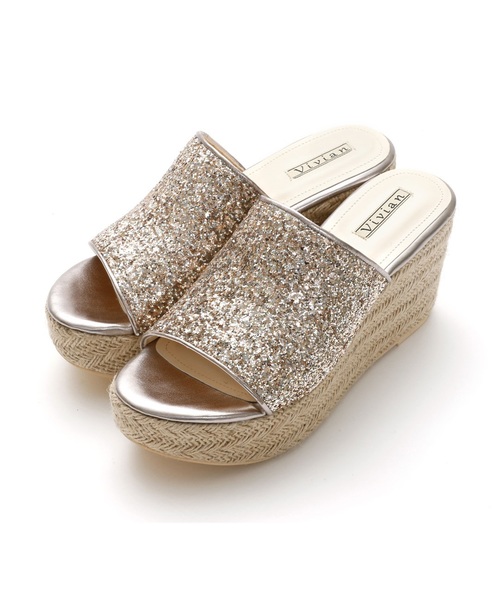 VIVIAN（ヴィヴィアン）の「グリッターアッパージュート巻厚底ウェッジサンダル（サンダル・レディース・シルバー/ゴールド/ブラック/ガンメタ・S/M/L）」の7枚目の写真