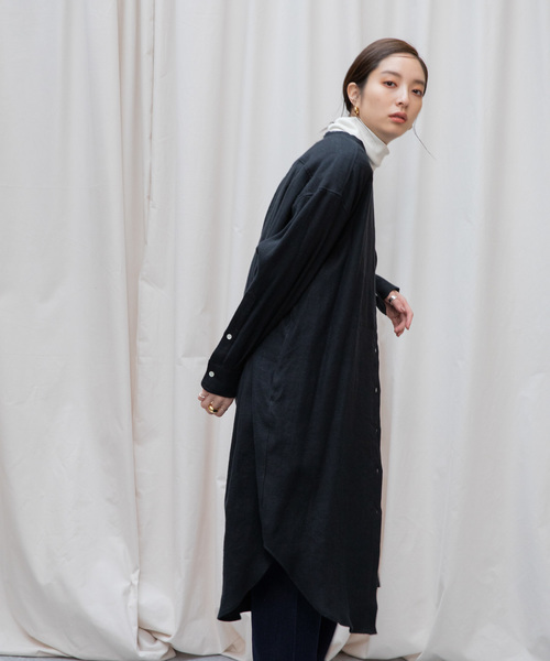 Liyoca(リヨカ)の「【Liyoca】起毛リネンツイルロングシャツ(シャツワンピース・レディース・ブラック/レッド/シルバーグレー/ラベンダー・FREE)」の19枚目の写真